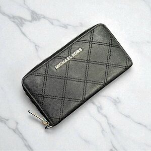 Michael Kors Black Stitched Zip Wallet